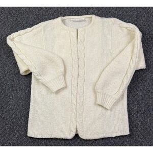 Vintage Laurice Cream Cable Knit Open Front Cardigan Sweater Off White Womens